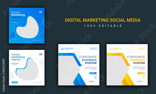 Digital marketing social media post or social media template. Instagram post template banner. Digital business marketing banner. Square flyer template design bundle.