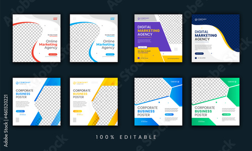 Social media post or social media template and digital marketing agency. Instagram post template. Digital business marketing banner. Square flyer template design bundle
