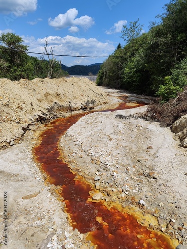 Artificial lake formed in Geamana Village, Alba county, Romania, for depositing the toxic waste from a mine operation near Rosia Montana.