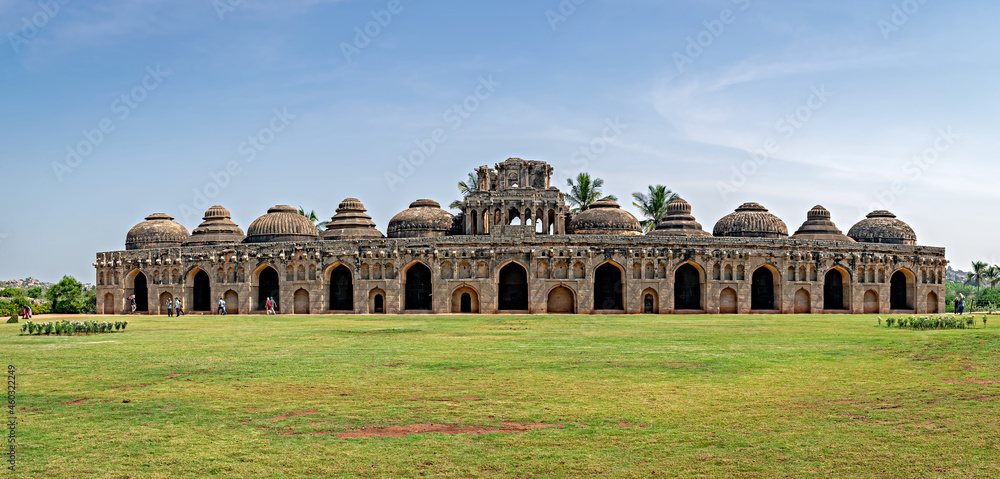Ancient , stone made Elephant stables in Hampi, Karnataka, India