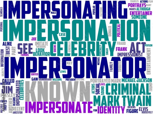 impersonations typography, wordart, wordcloud, concept,fraud,illustration,cyber