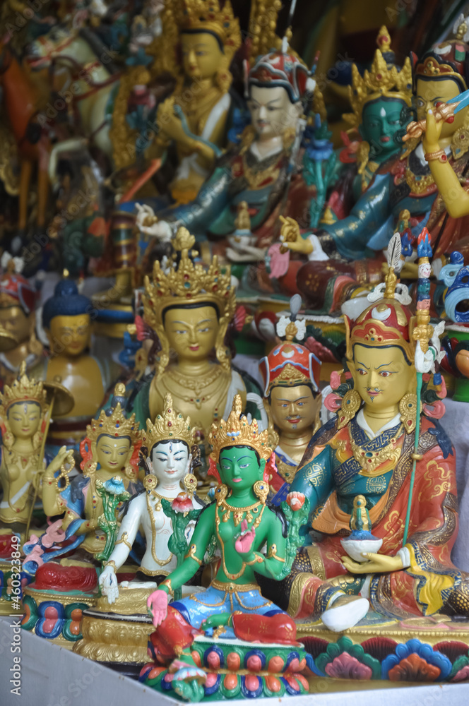 Buddhist statue store in Tibetan market in Rewalsar lake (Tso Pema), Himachal Pradesh, India