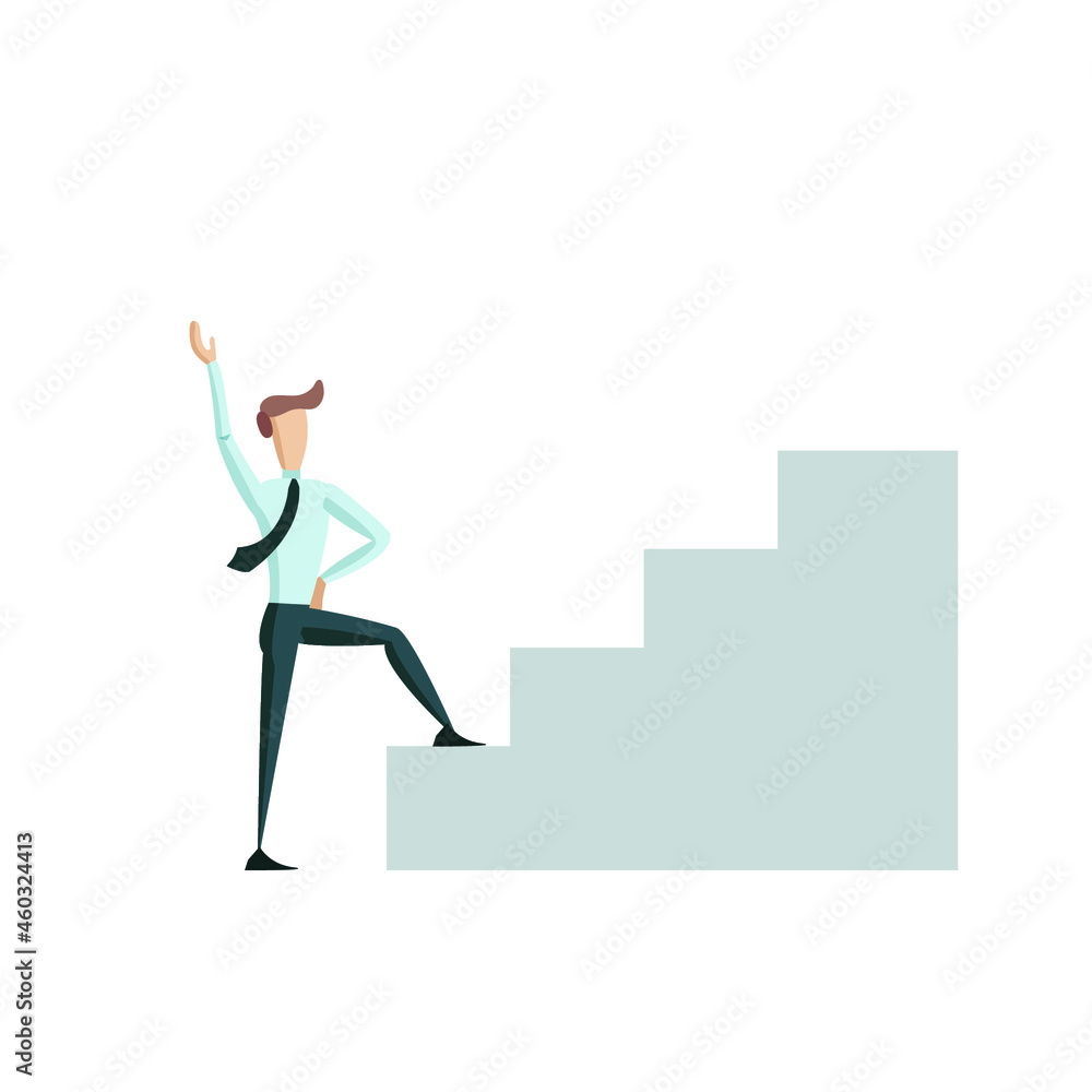 Vector Enthusiastic Office Worker on Career Ladder, Business Concept Illustration.
