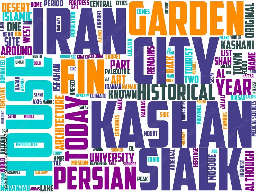 Obraz premium kashan typography, wordart, wordcloud, iran,kashan,architecture,persia