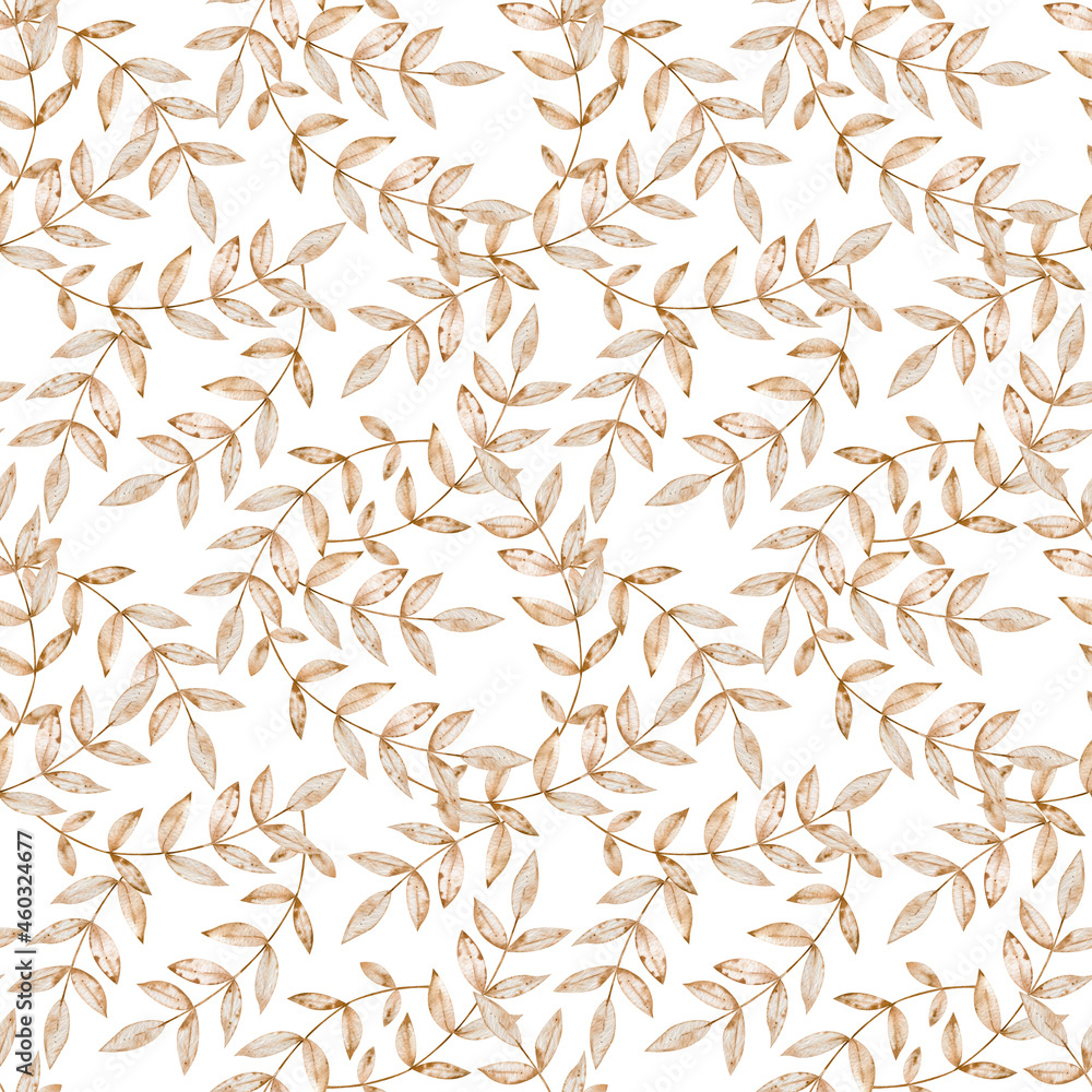 Autumn seamless pattern of light orange leaves isolated on white background. Watercolor illustration. Fall background. Autumn seamless pattern of light orange leaves isolated on white background. Watercolor illustration. Fall background.