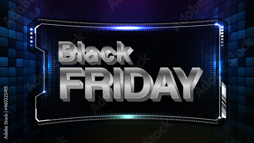 abstract futuristic background of Black Friday Sale text with hud dui display