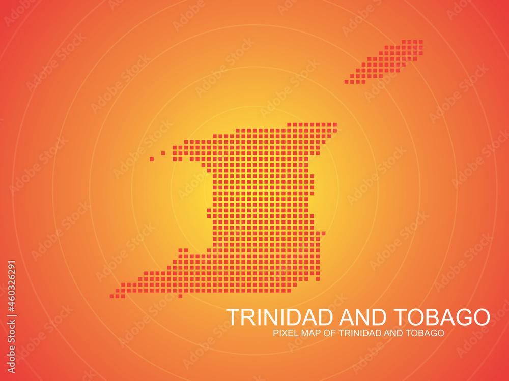 Orange pixel map of Trinidad and Tobago on orange background. Vector illustration.