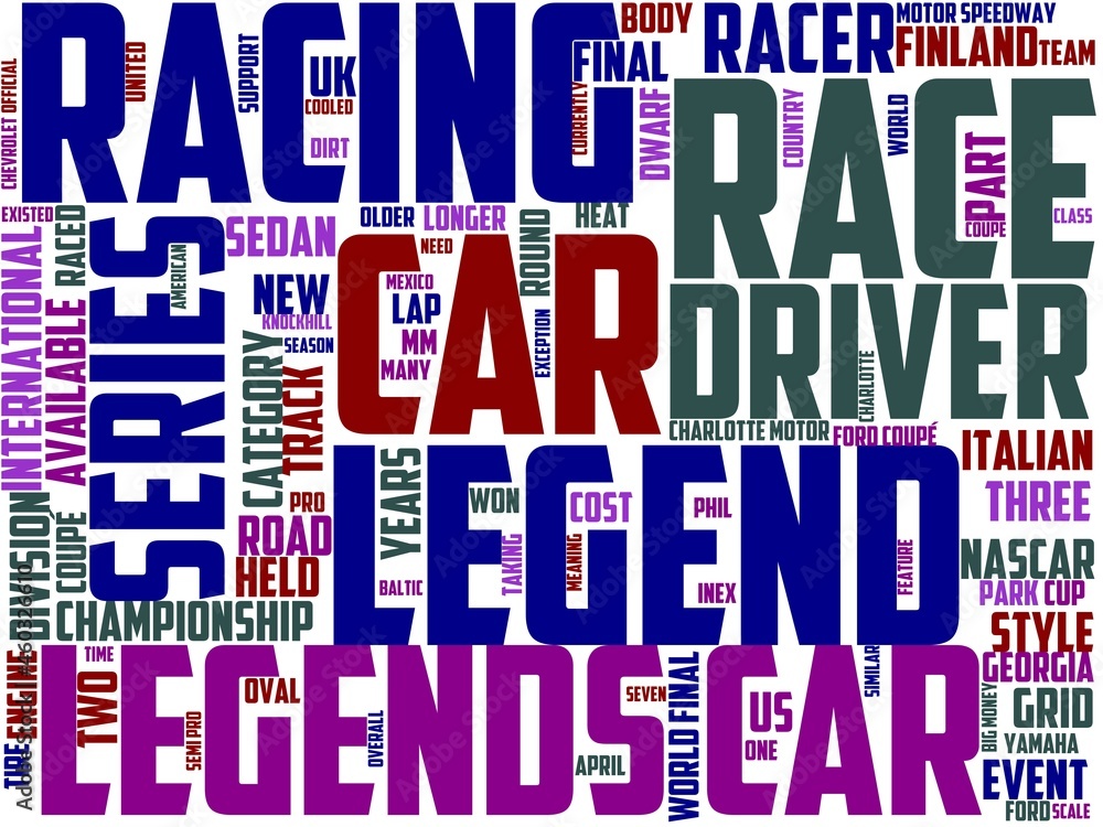 Obraz premium legends car racing typography, wordart, wordcloud, illustration,car,poster,race