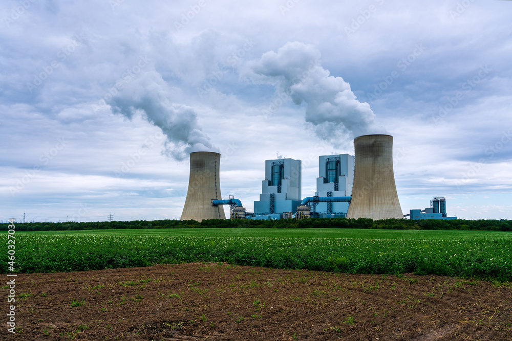 Panoramic view of the Neurath lignite power station, Germany.