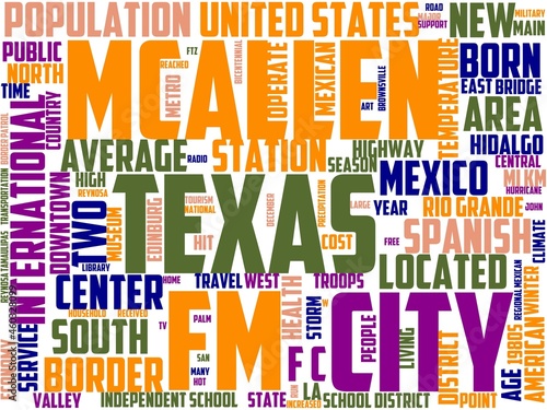 mcallen typography, wordcloud, wordart, city,texas,usa,travel photo