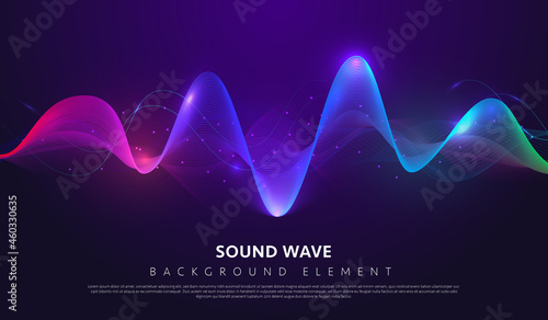 Abstract wave lines dynamic flowing colorful light on dark background. Concept of music, party, technology, modern visual template for creative use. Flat cartoon vector illustration photo