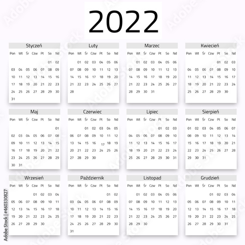 Obraz na płótnie Calendar for 2022 year, black white with polish names of months and days w salonie