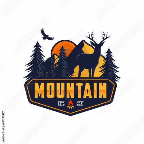 creative deer and mountain logo vector illustration