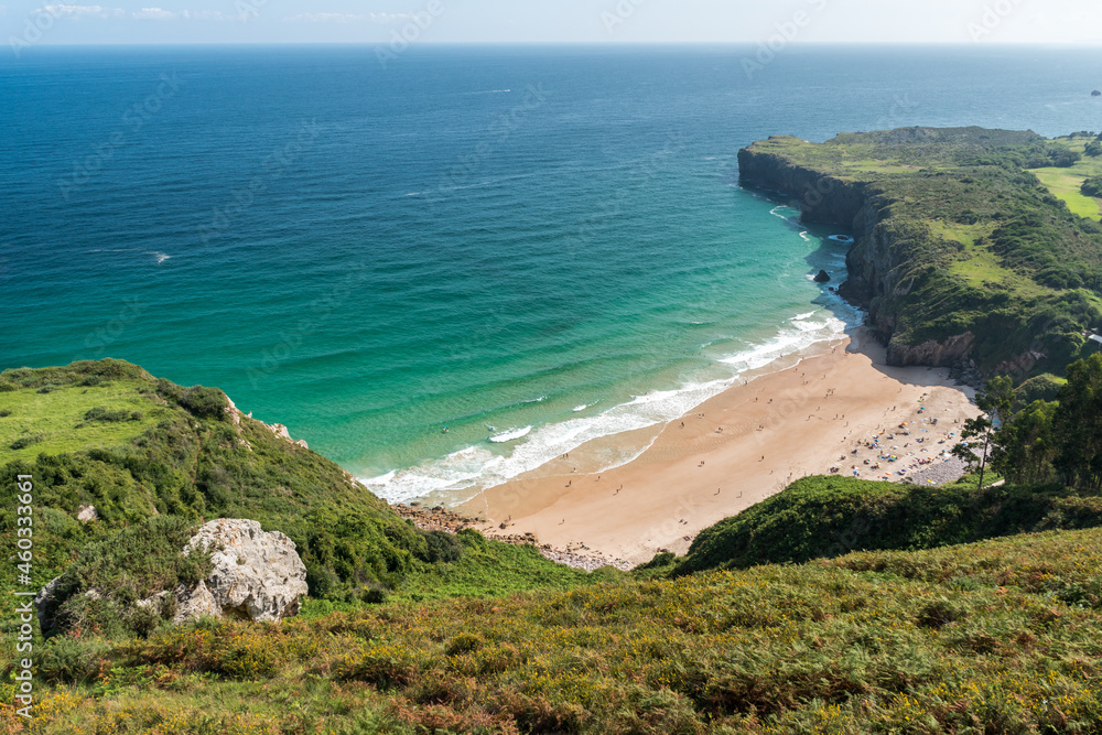 Panoramic view of the beach called Playa de Andrin in Asturias (northern Spain)