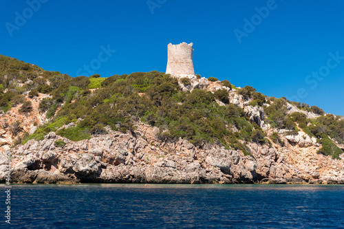 Old defensive tower (Torre del Bollo) along the coastline near Alghero (Sardinia, Italy)