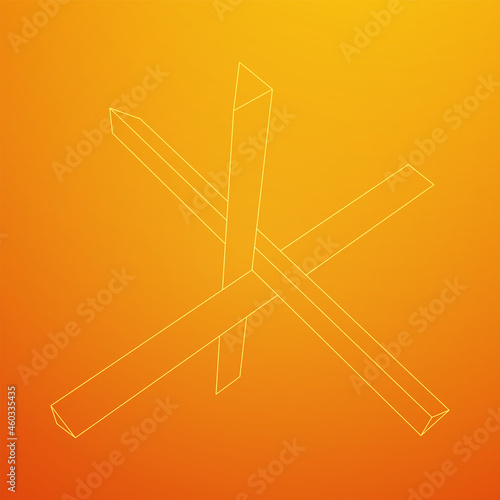 Hedgehog antitank defence. Wireframe low poly mesh vector illustration.