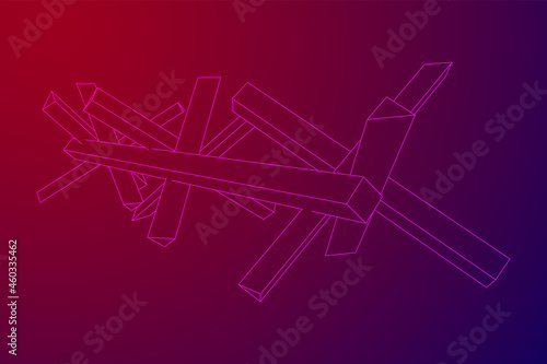 Hedgehog antitank defence. Wireframe low poly mesh vector illustration.