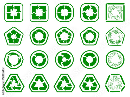 Recycling for concept design. Vector icons set. Reuse logo icon. Vector graphic illustration. Organic product logo. Logo  label.