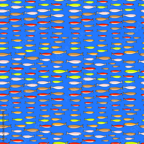 Vector school of small fish. Silhouettes of fish. For print.