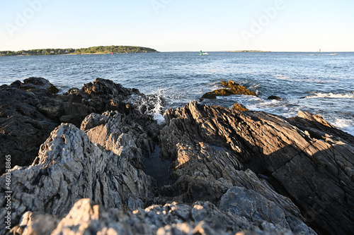 rocks in the sea at sunset