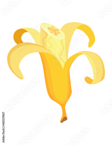 Cartoon banana. Tropical fruit, banana snack or vegetarian nutrition. Fruit and ripe sweet food. Yellow cartoon single banana