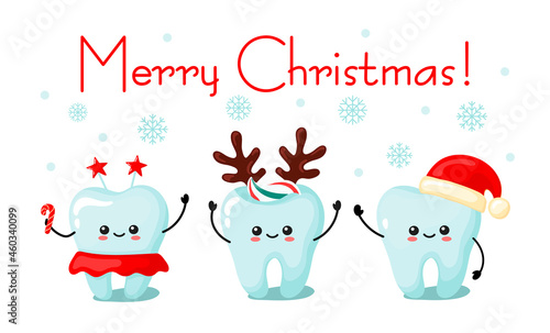 card teeth kawai christmas. cartoon style