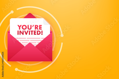 You re invited Badge icon. Written Inside An Envelope Letter. Vector illustration. photo