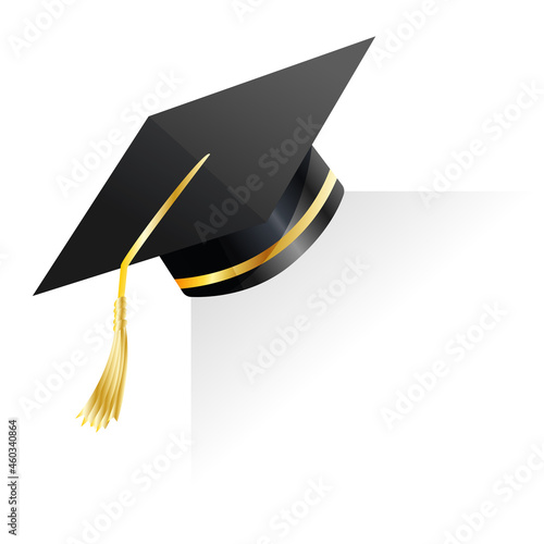 Graduation cap. Element for degree ceremony and educational programs design. Graduation university or college black hat cover. Academic cap. High school student cap isolated on white background photo