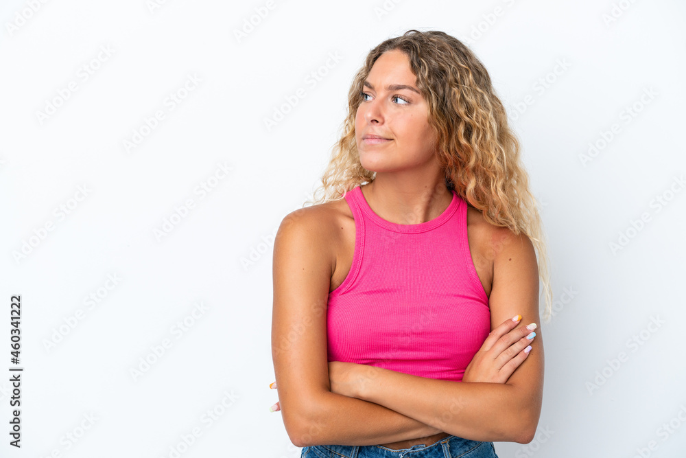 Girl with curly hair isolated on white background looking to the side