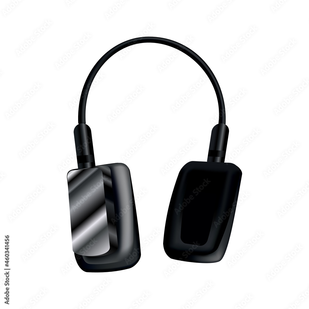 Headphone. Black music earphone or gaming headset. Audio gadget with speaker or wireless mobile earbud isolated 3d image. Technology studio accessories Headphone. Black music earphone or gaming headset. Audio gadget with speaker or wireless mobile earbud isolated 3d image. Technology studio accessories