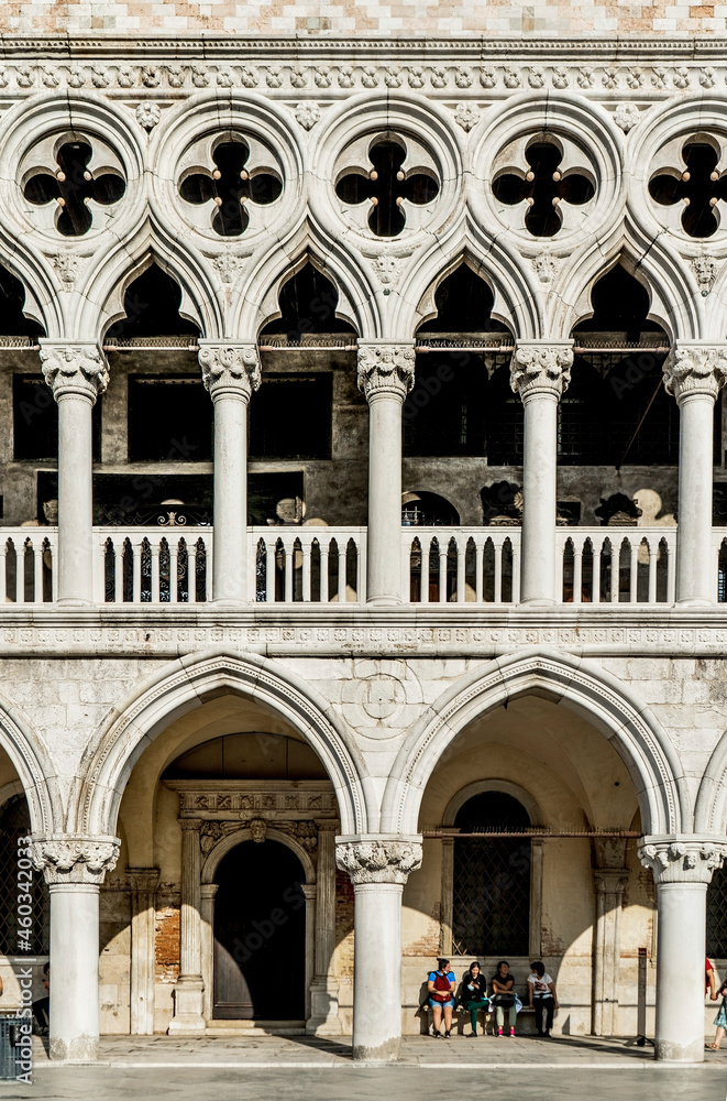 Fototapeta premium Front view of Doge's Palace (Ducal Palace) with white marble tracery facade in Saint Mark's Square, Venice, Italy, Europe