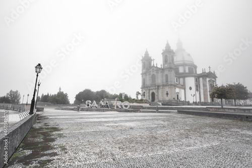 A foggy morning in  Sameiro  Sanctuary at Bom Jesus do Monte  Braga  Portugal.