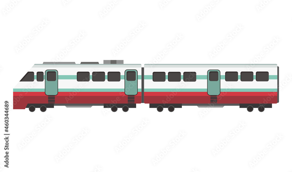Fototapeta premium Passenger express train. Railway carriage. Cartoon subway or high speed train. icon for web design or game scene