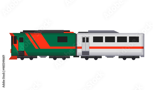 Passenger express train. Railway carriage. Cartoon subway or high speed train. icon for web design or game scene