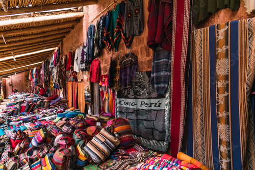handicraft shop located in the city of chincheros in the city of cusco in the country peru traditional inca fabrics photo