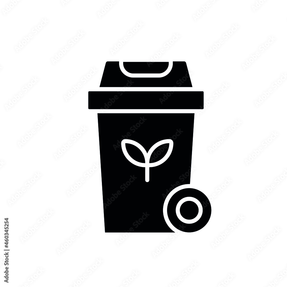 Garbage can for organic waste glyph icon. Vector fill black illustration. Garbage can for organic waste glyph icon. Vector fill black illustration.