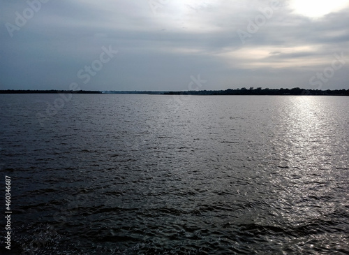 Nice landscape with sunset on lake.