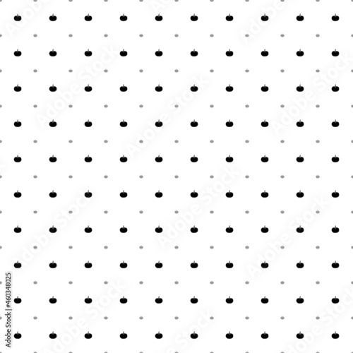 Square seamless background pattern from geometric shapes are different sizes and opacity. The pattern is evenly filled with small black pumpkin symbols. Vector illustration on white background