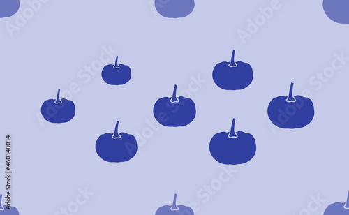 Seamless pattern of large isolated blue pumpkin symbols. The pattern is divided by a line of elements of lighter tones. Vector illustration on light blue background