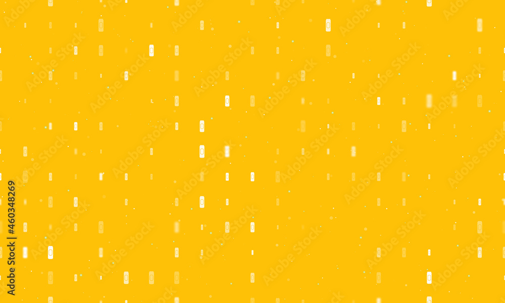 Seamless background pattern of evenly spaced white beer can symbols of different sizes and opacity. Vector illustration on amber background with stars