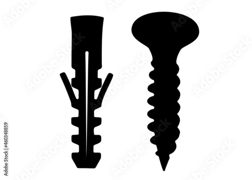 Screw and dowel included. Vector image. photo