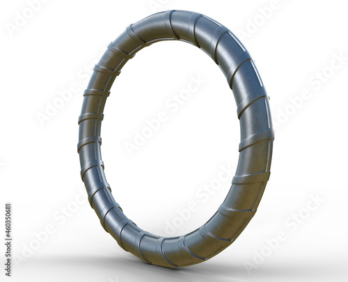 3D illustration of curved reinforcements steel TMT bar close up. Isolated 3d render