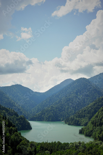 Lake Ritsa in Abkhazia, the country of the soul. Ecologically clean place in the mountains