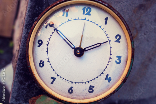 Old Vintage alarm clock, retro alarm clock. time concept. watch, timepiece, timer, timekeeper, ticker.