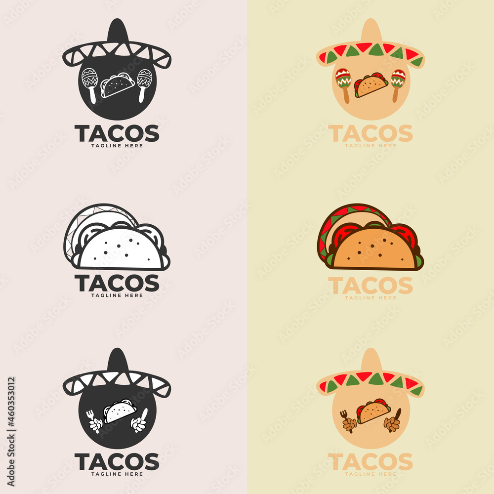 Tacos logo design vector illustration. good for restaurant menu and cafe badge. Fast Food logo design, retro cartoon style. Taco modern icons illustration.