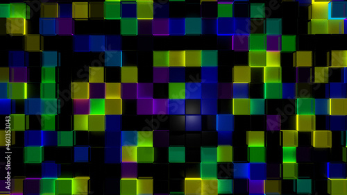 Random colorful glass square tile floor (3D Rendering)