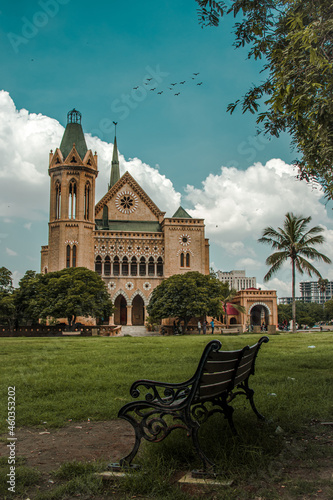 A beautiful picture of Frere Hall British Building on a Cloudy Day in karachi pakistan. photo