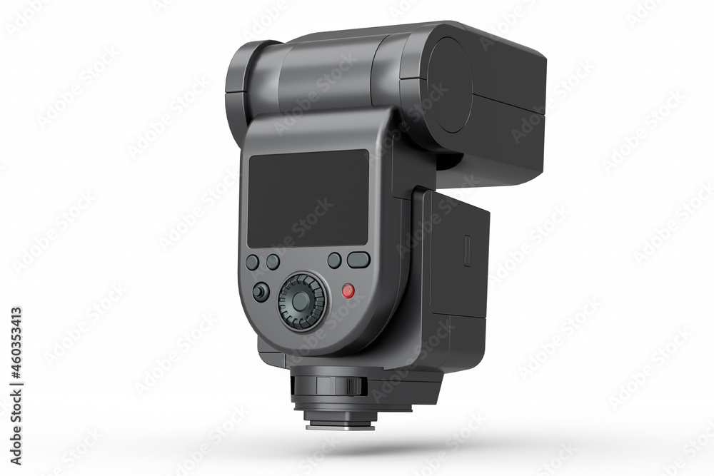 Camera external flash speedlight isolated on white background. Camera external flash speedlight isolated on white background.