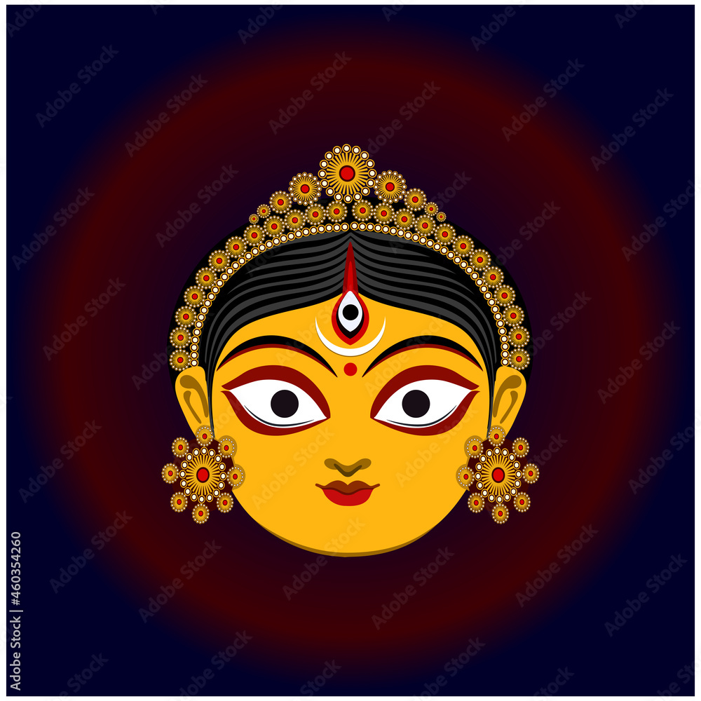 Lord Durga face vector in Kolkata style vector.