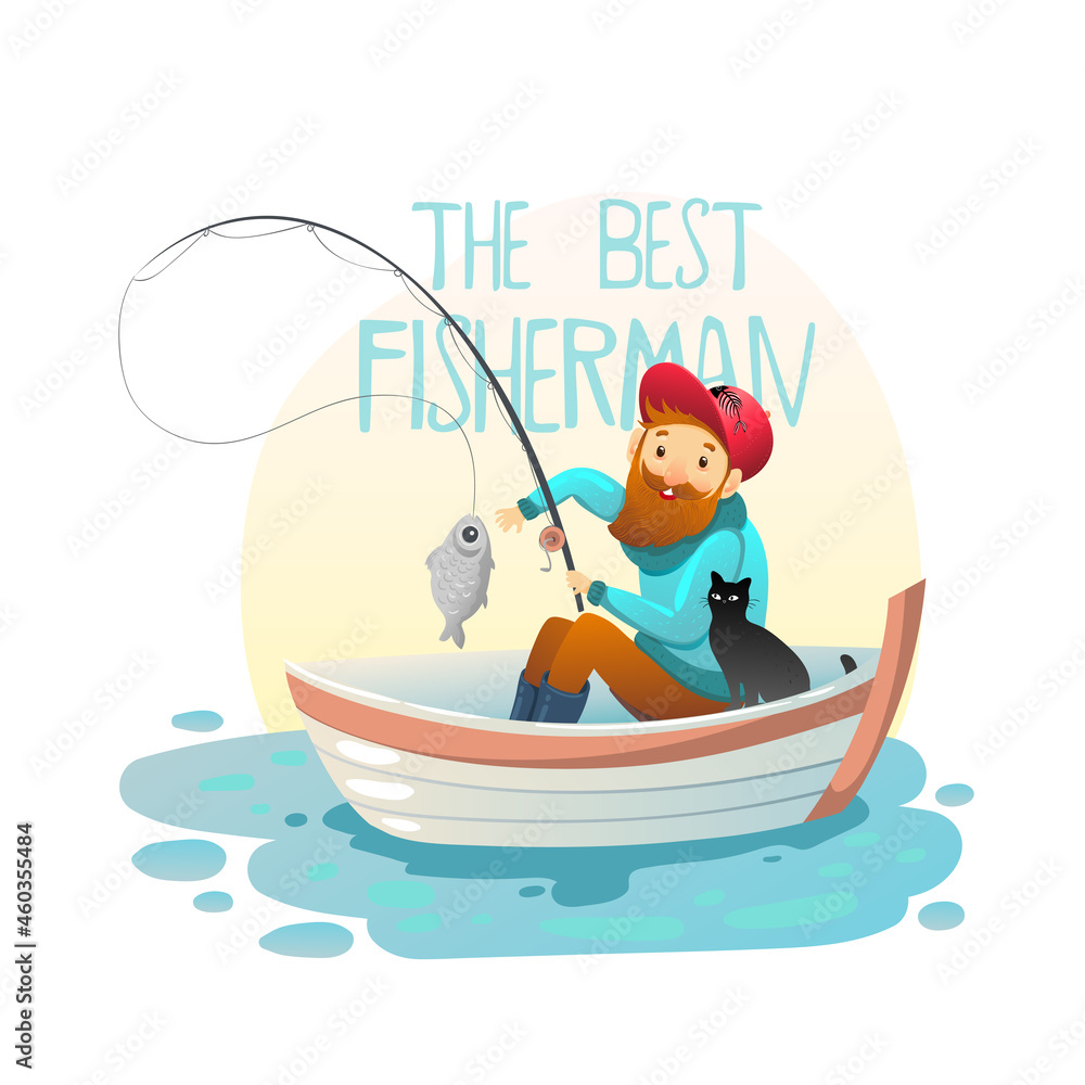 Hipater fisherman on the boat, vector illustration EPS 10 Hipater fisherman on the boat, vector illustration EPS 10